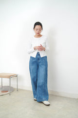 Wide leg blue jeans in elactic waist
