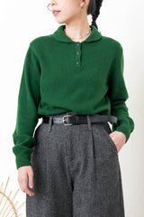 Green fine wool sweater in round collar