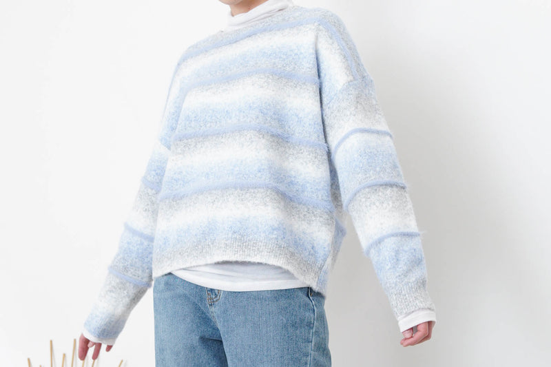 Gradient blue soft knit sweater in stripes