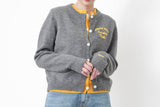 Grey double layering cardigan w/ contrast embroidery
