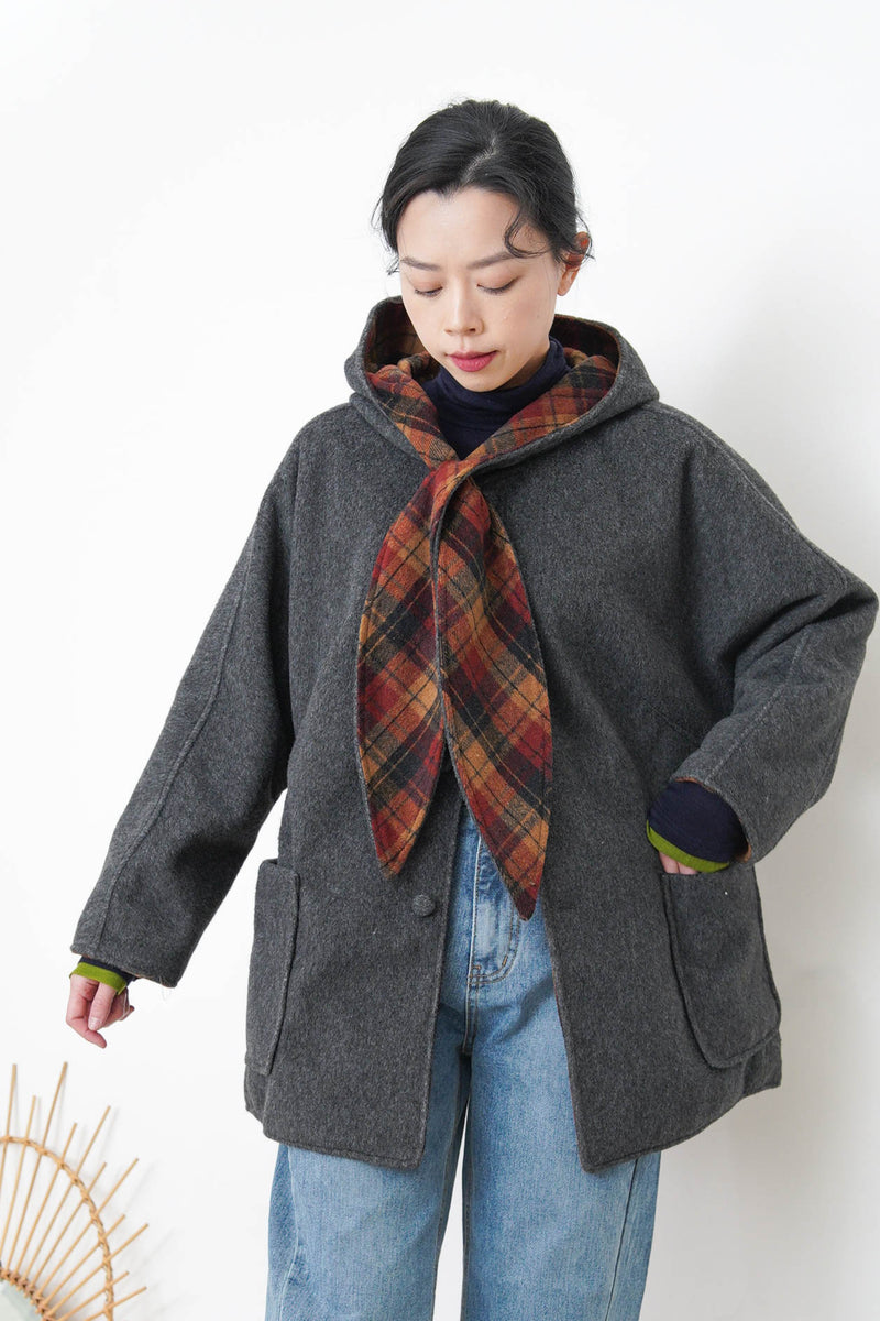 Grey 2 ways checked coat