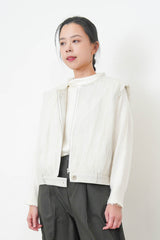 Ivory sheer mesh vest jacket w/ fringe
