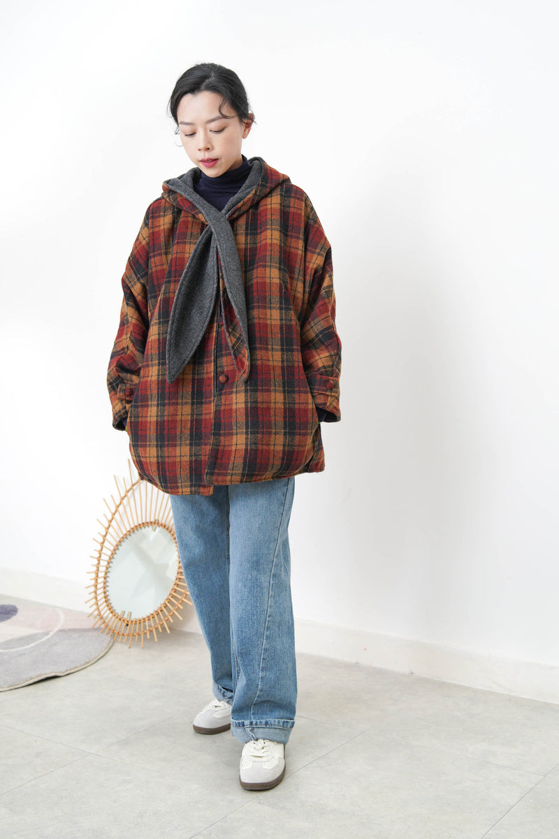 Grey 2 ways checked coat
