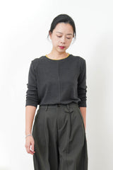 Charoal soft top w/ stitch details collar