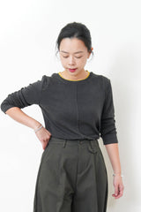 Charoal soft top w/ stitch details collar