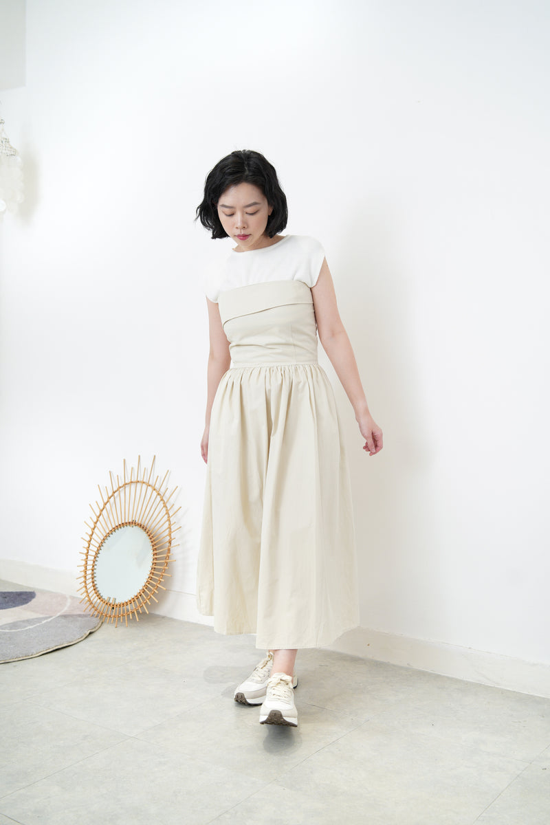 Beige layer tube dress in a cut bottom