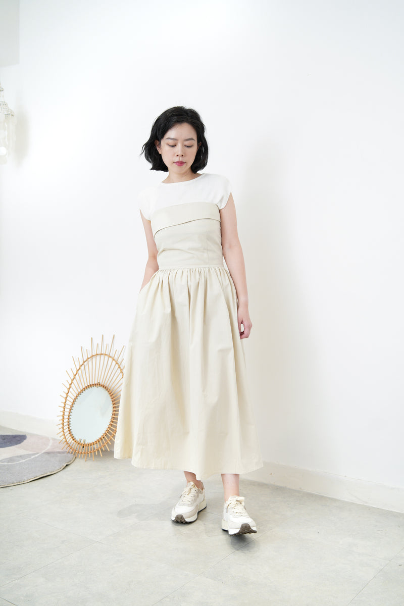 Beige layer tube dress in a cut bottom