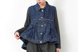 Denim vest w/ mesh fabric in peplum cut