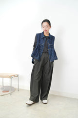 Denim vest w/ mesh fabric in peplum cut