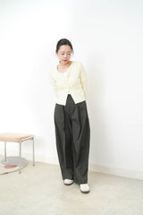 Yellow soft cotton crop jacket in lace trimmed