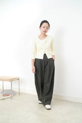 Yellow soft cotton crop jacket in lace trimmed
