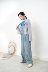 Grey stripes cardigan w/ hoodies