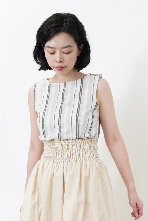 Grey stripes linen vest