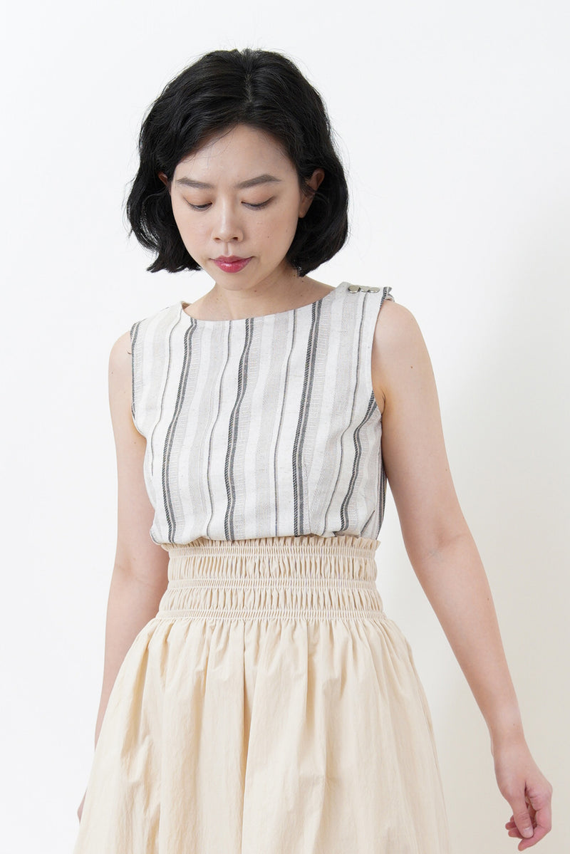 Grey stripes linen vest