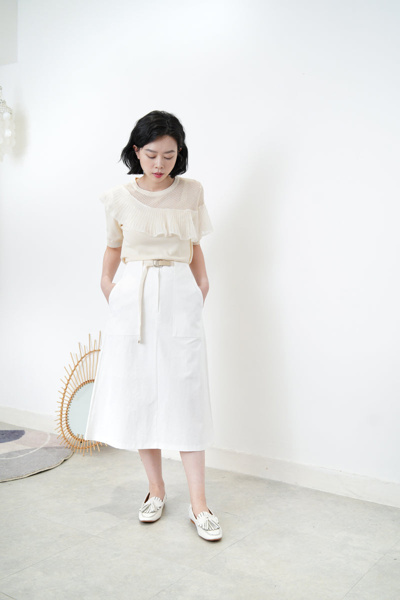 White A cut skirt w/ belt