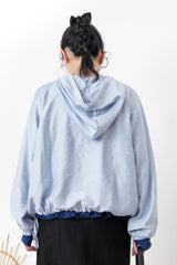 Sky blue chiffon blouse with hoodies