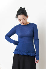 Navy thin top w/ peplum hem