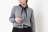 Grey knit cardigan w/ knot tie collar