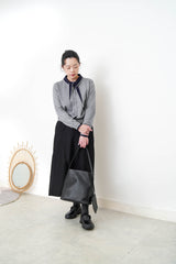 Grey knit cardigan w/ knot tie collar