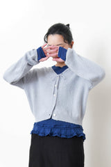 Grey blue soft wool cardigan w/ string