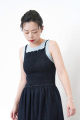 denim cami dress w/ elastic ruffle top