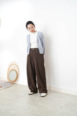 Grey blue soft wool cardigan w/ string