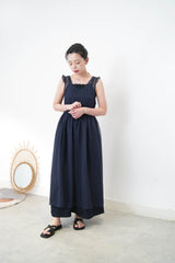 denim cami dress w/ elastic ruffle top