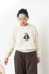 Ivory sweater w/ embroidery bear