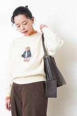 Ivory sweater w/ embroidery bear