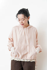Sakura pink chiffon blouse with hoodies