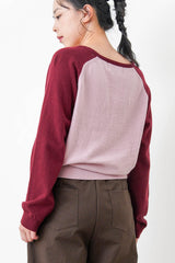 V neck sweater w/ contrast raglan sleeves