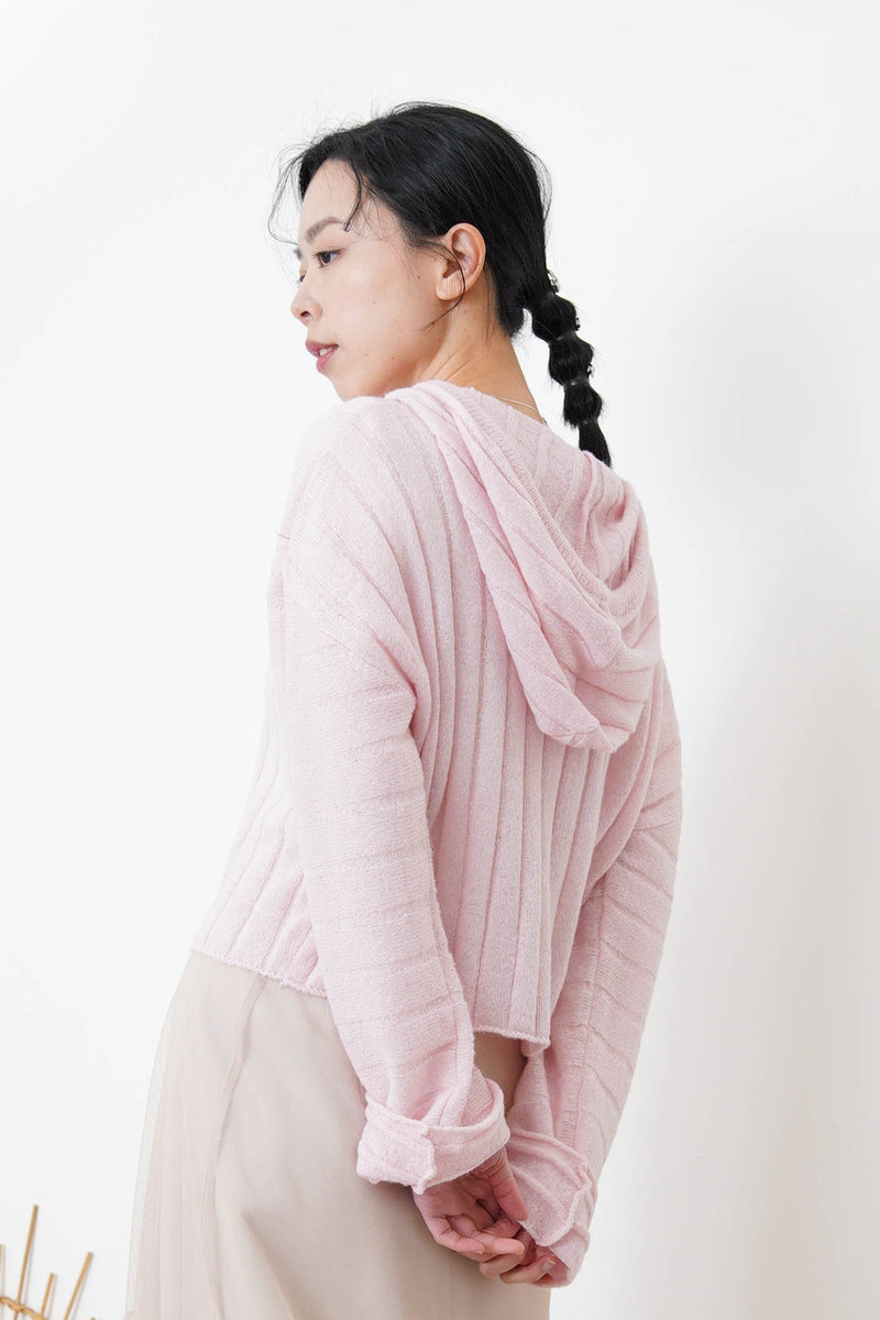 Baby pink stripes cardigan w/ hoodies