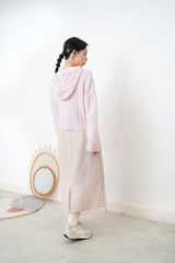 Baby pink stripes cardigan w/ hoodies