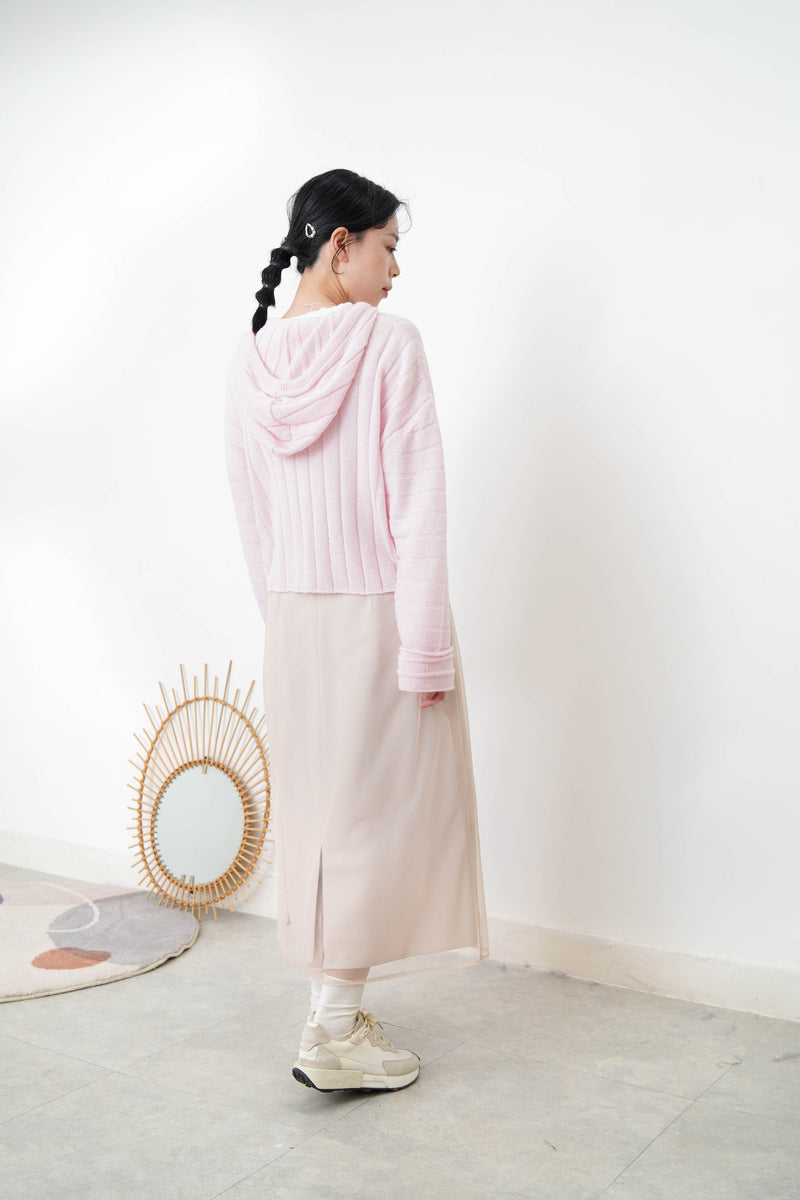 Baby pink stripes cardigan w/ hoodies