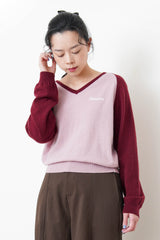 V neck sweater w/ contrast raglan sleeves