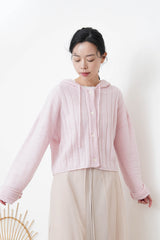 Baby pink stripes cardigan w/ hoodies