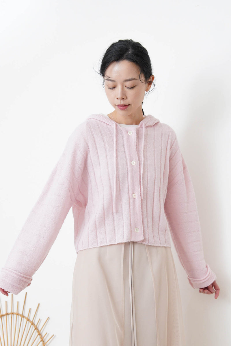 Baby pink stripes cardigan w/ hoodies
