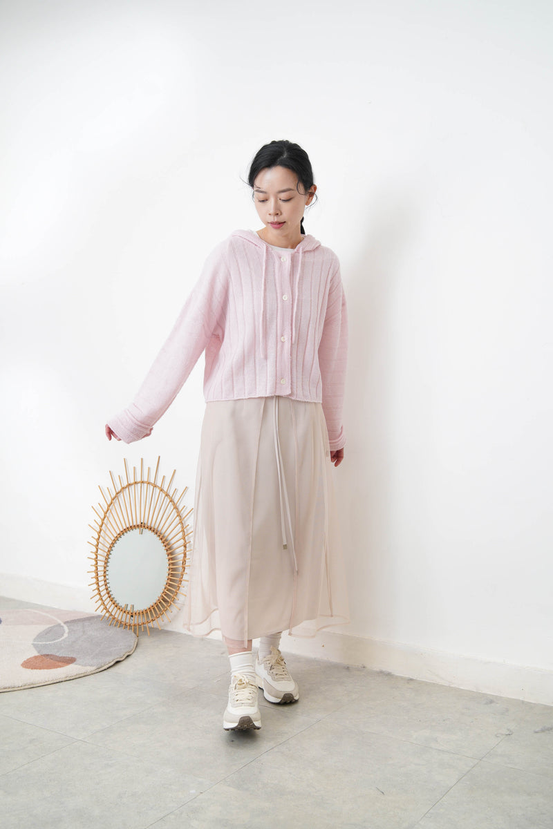 Baby pink stripes cardigan w/ hoodies
