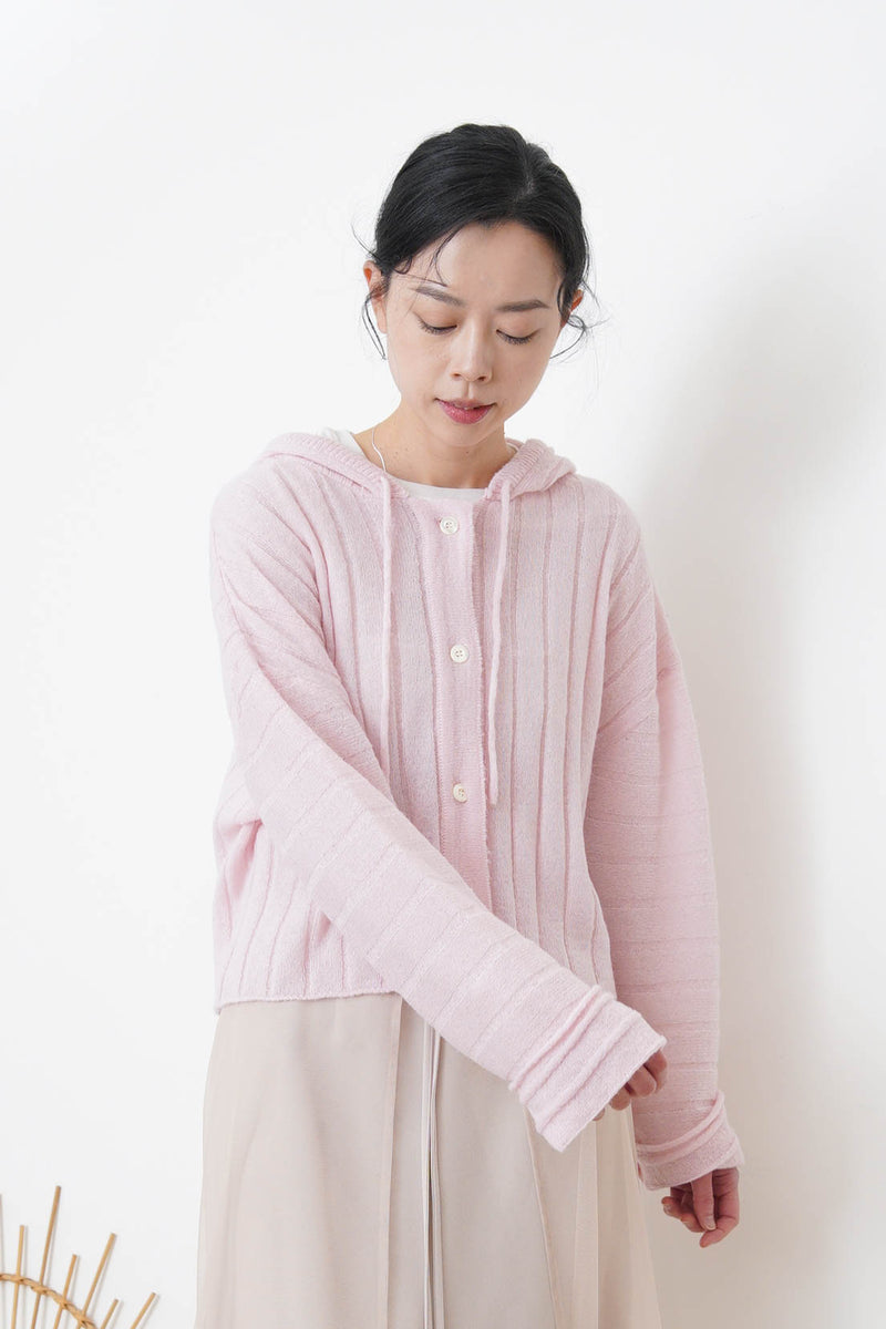 Baby pink stripes cardigan w/ hoodies