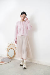 Baby pink stripes cardigan w/ hoodies