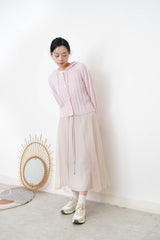 Baby pink stripes cardigan w/ hoodies