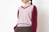 V neck sweater w/ contrast raglan sleeves