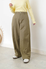 Khaki cone shaped trousers in elastic waistband