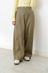 Khaki cone shaped trousers in elastic waistband