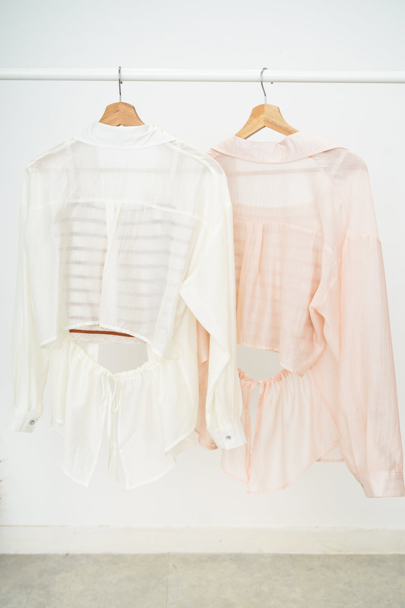 Sheer shirt in detail open back w/ cami set