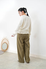 White soft wool cardigan w/ string