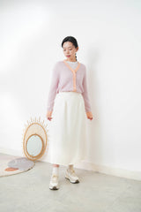 Pastel pink mohair cardigan w/ contrast fringe