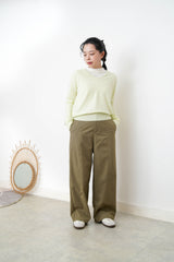 Khaki cone shaped trousers in elastic waistband