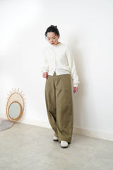 Khaki cone shaped trousers in elastic waistband