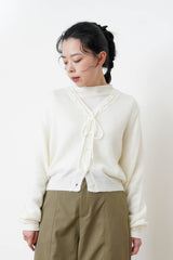 White soft wool cardigan w/ string